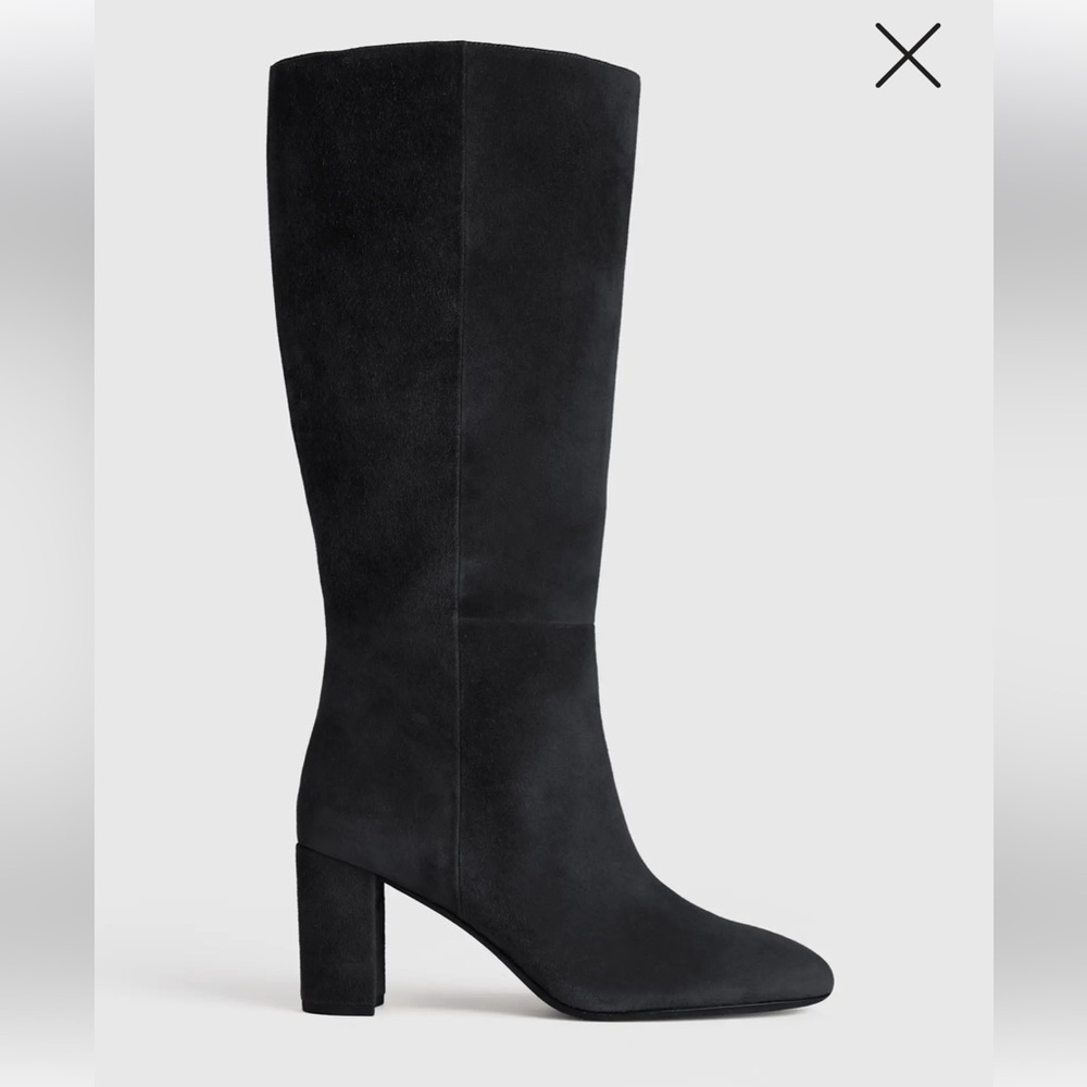 Quince Black Suede Knee-High Block Heel Boots